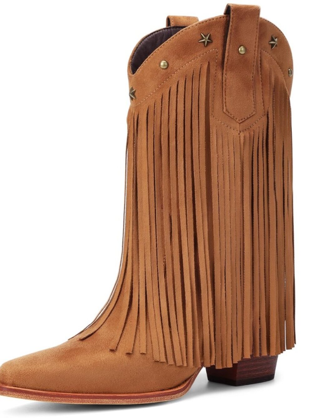 Fringe Cowboy Boots for Women – Mid Calf Cowgirl Boots with Star Studded